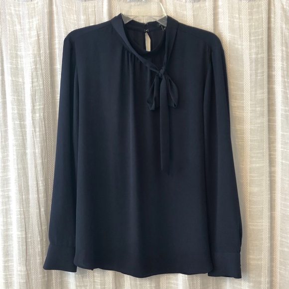 Ann Taylor Tops - Ann Taylor Navy Blue Tie Neck Blouse Top Large